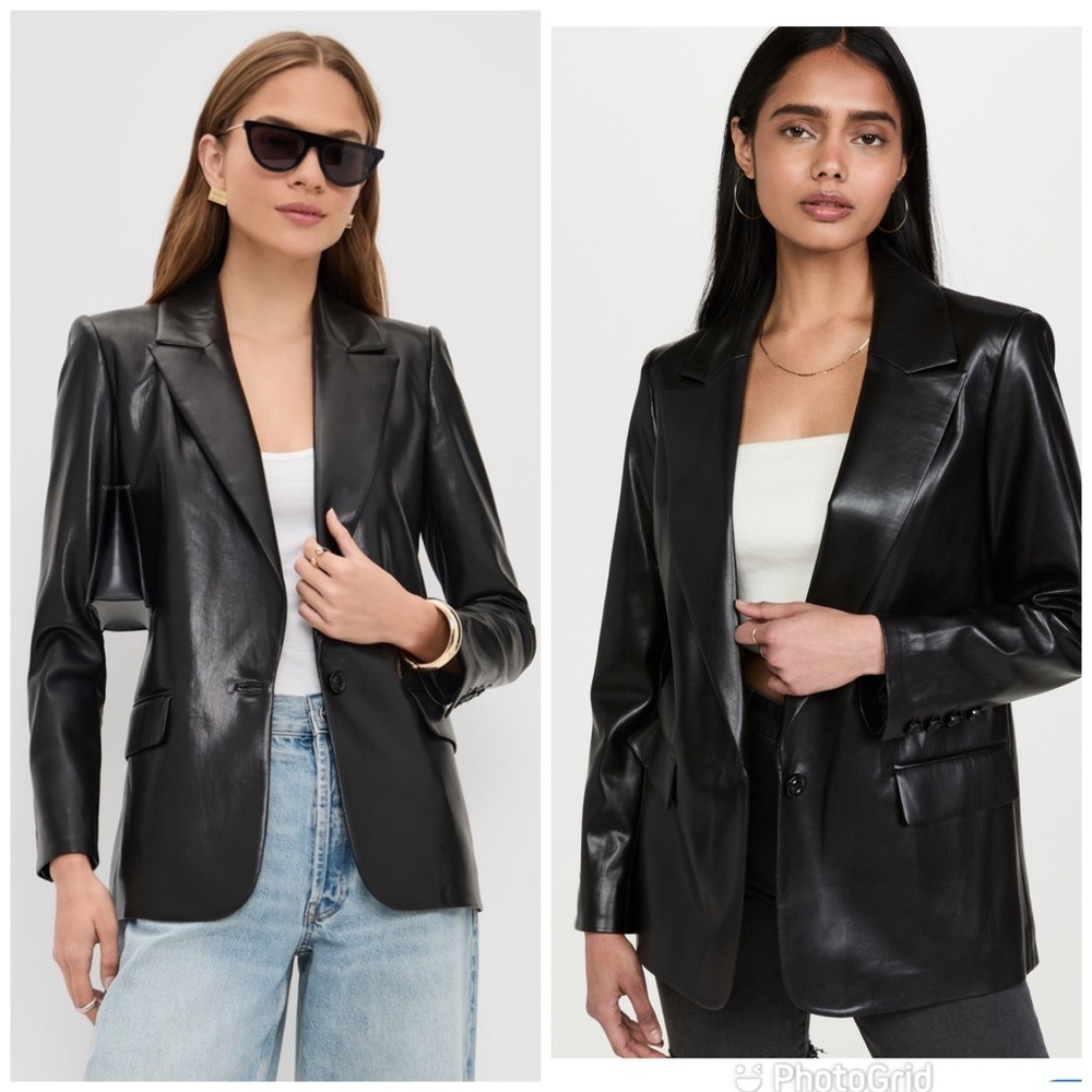 alice + olivia Denny Vegan Leather Notch Collar Blazer in Black